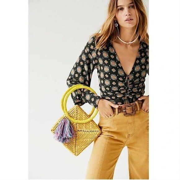 Free People Tops - Free People Sydneys Party Top XS Medallion Printed Deep V Revolve Black Trendy